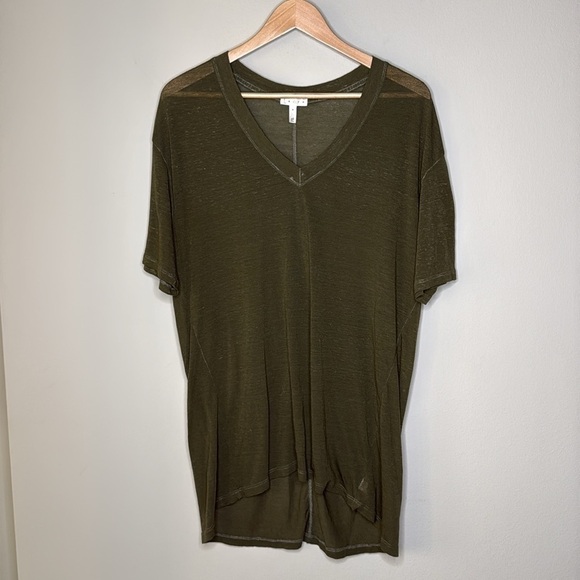 Leith Nordstrom Oversized Short Sleeve V-Neck Tee Shirt in Olive Size Medium - Picture 1 of 7